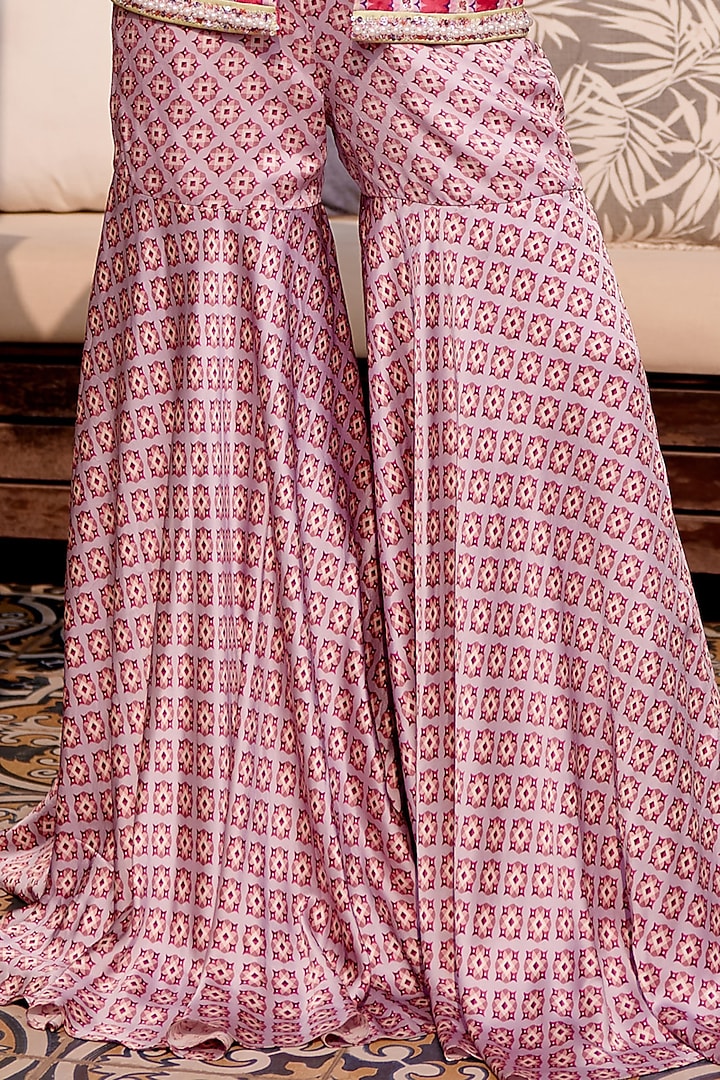 Purple Cupro Satin Printed Wedding Sharara Set by Gauri Dhawan at Pernia's Pop Up Shop