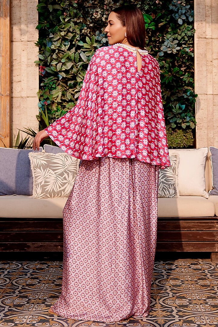 Purple Cupro Satin Printed Draped Skirt Set by Gauri Dhawan at Pernia's Pop Up Shop