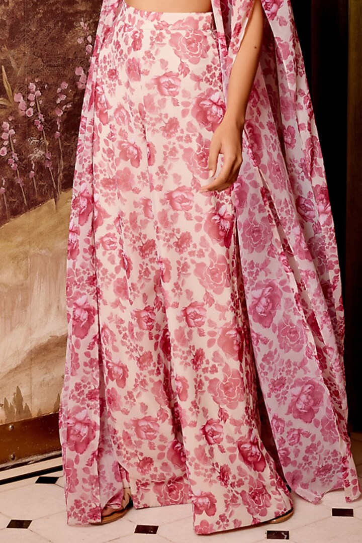 Pink & Beige Georgette Floral Printed Cape Set by Gauri Dhawan at Pernia's Pop Up Shop