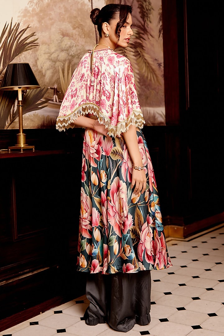 Multi-Colored Cupro Satin Printed & Lace Embellished Party Wear Anarkali Set by Gauri Dhawan at Pernia's Pop Up Shop