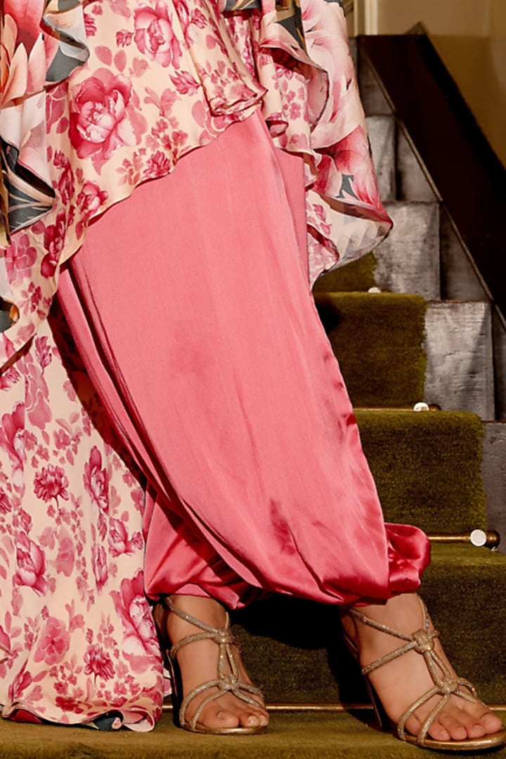 Multi-Colored Cupro Satin Printed & Pearl Embroidered High-Low Tunic Set by Gauri Dhawan at Pernia's Pop Up Shop