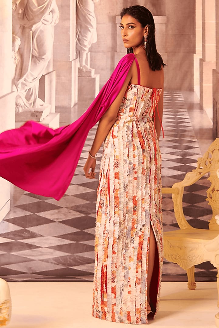 Multi-Colored Handcrafted Cotton Textile & Diamond Satin Wedding Gown Saree by Gauri Dhawan at Pernia's Pop Up Shop