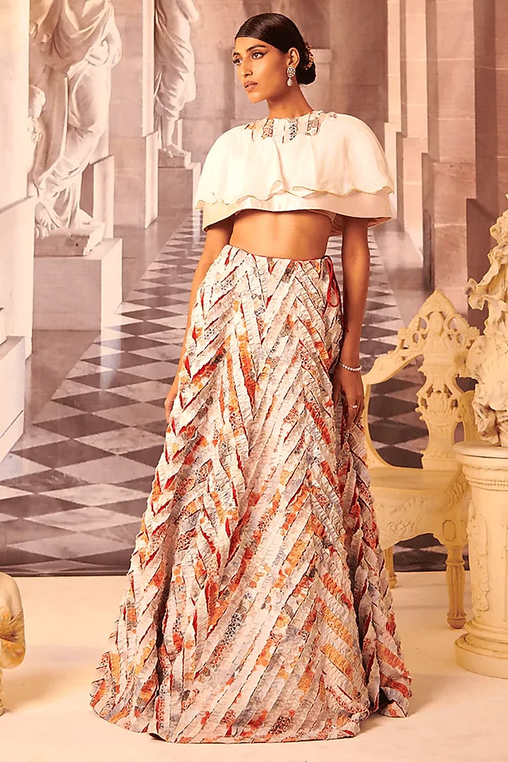 Multi-Colored Handcrafted Cotton Textile Lehenga Set by Gauri Dhawan