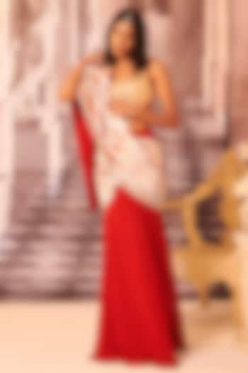 Red Georgette Pre-Draped Saree Set by Gauri Dhawan