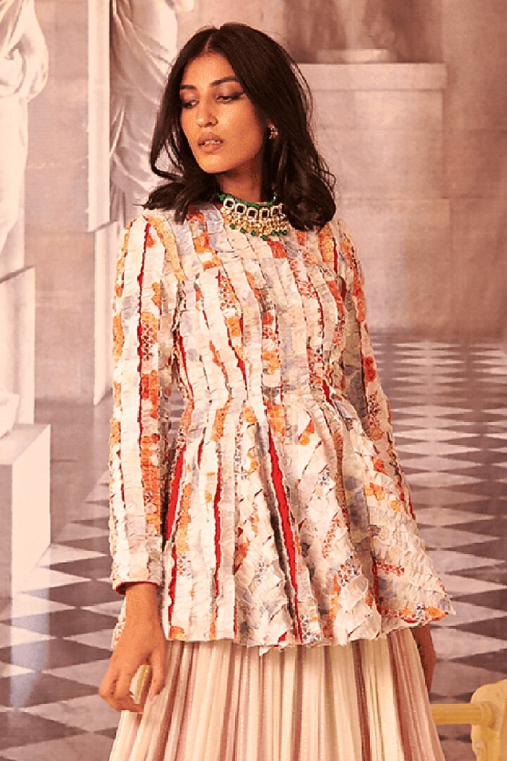 Off-White Chiffon Gathered Skirt Set by Gauri Dhawan at Pernia's Pop Up Shop