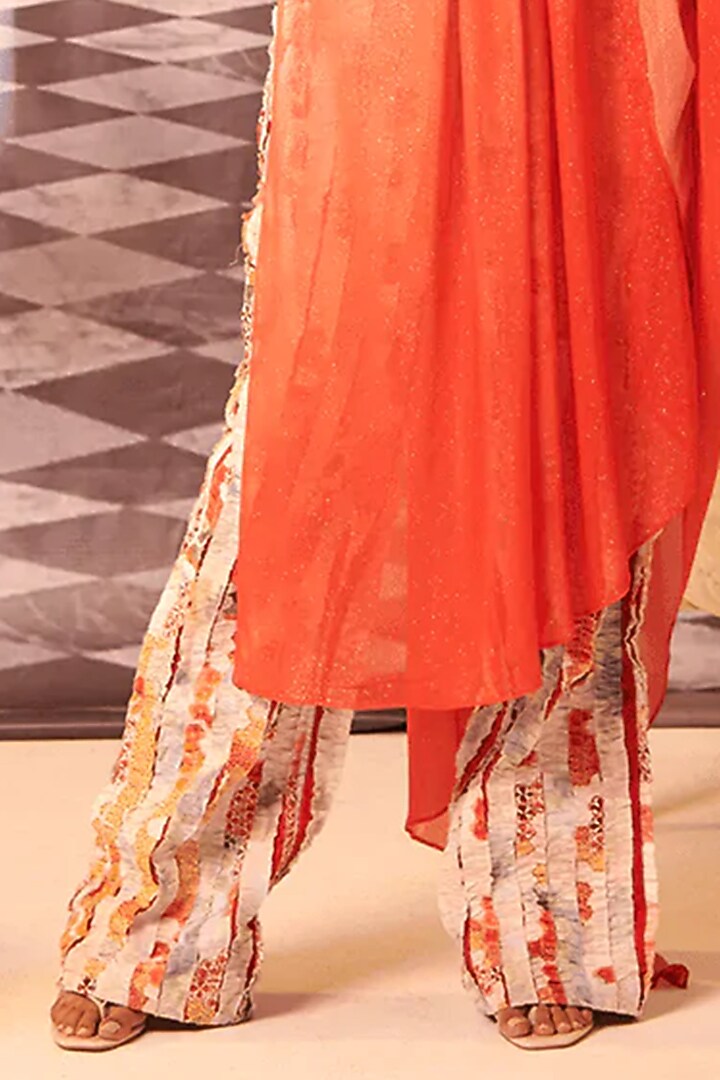 Orange Knit Shimmer Draped Tunic Set by Gauri Dhawan at Pernia's Pop Up Shop