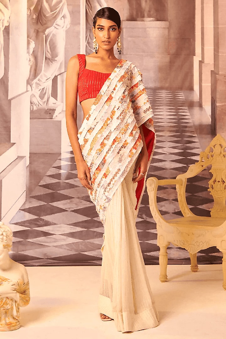 Multi-Colored Chiffon Saree Set by Gauri Dhawan