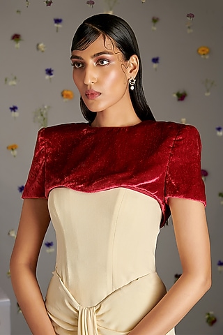 Maroon Velvet Short Jacket by Gauri Dhawan