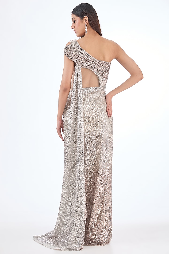 Hazelnut Sequins Sculpted Bridal Gown Saree by Gaurav Gupta at Pernia's Pop Up Shop