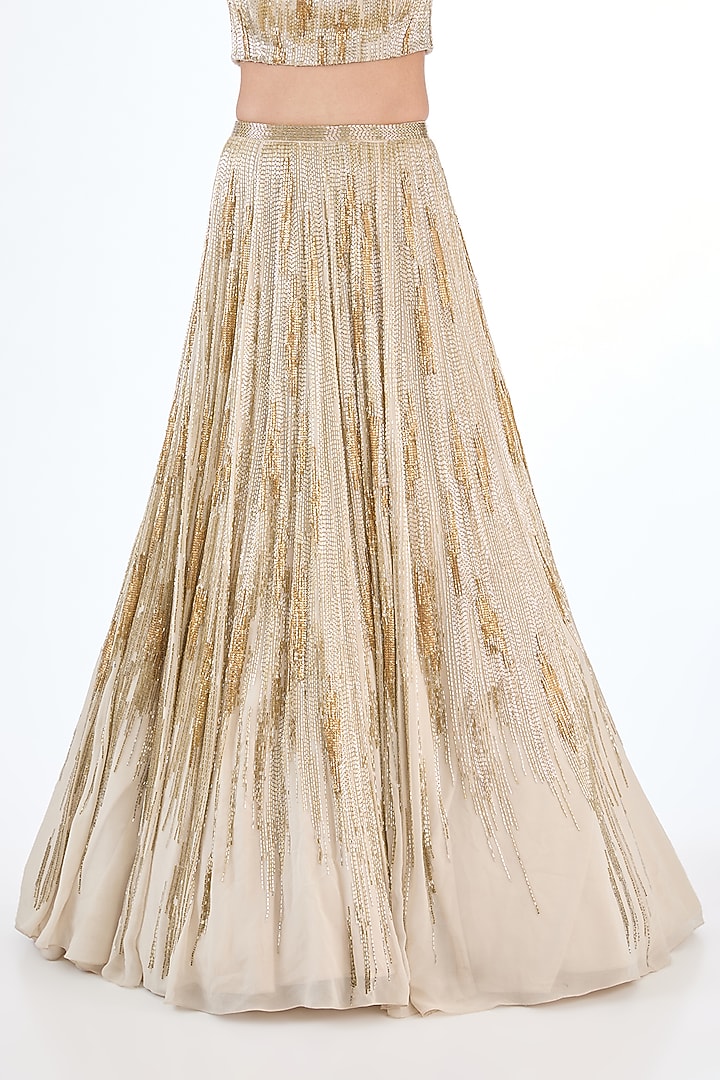 Glided Gold Georgette Bugle Beads Embroidered Bridal Lehenga Set by Gaurav Gupta at Pernia's Pop Up Shop