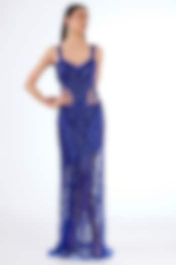 Electric Blue Nylon & Tulle Strappy Bridal Gown by Gaurav Gupta at Pernia's Pop Up Shop