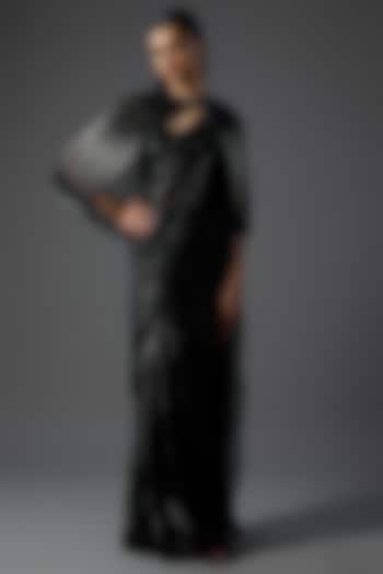 Black Polyester Sequins Draped Bridal Saree Set by Gaurav Gupta at Pernia's Pop Up Shop