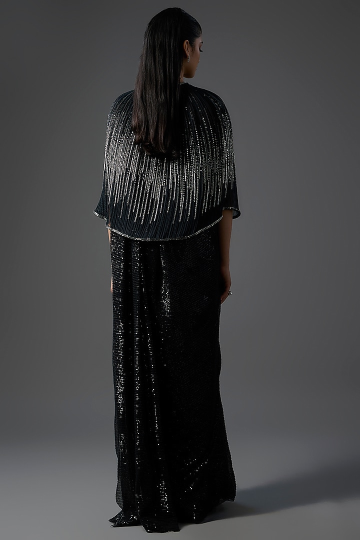 Black Polyester Sequins Draped Bridal Saree Set by Gaurav Gupta at Pernia's Pop Up Shop