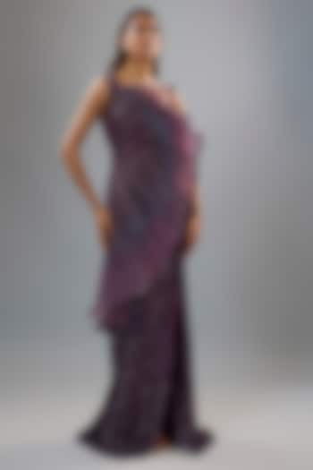 Grape Purple Sequins Bugle Bead Embroidered Gown by Gaurav Gupta at Pernia's Pop Up Shop