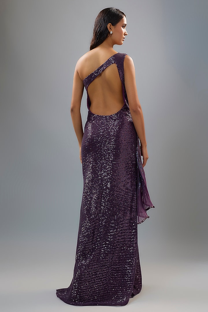 Grape Purple Sequins Bugle Bead Embroidered Bridal Gown by Gaurav Gupta at Pernia's Pop Up Shop