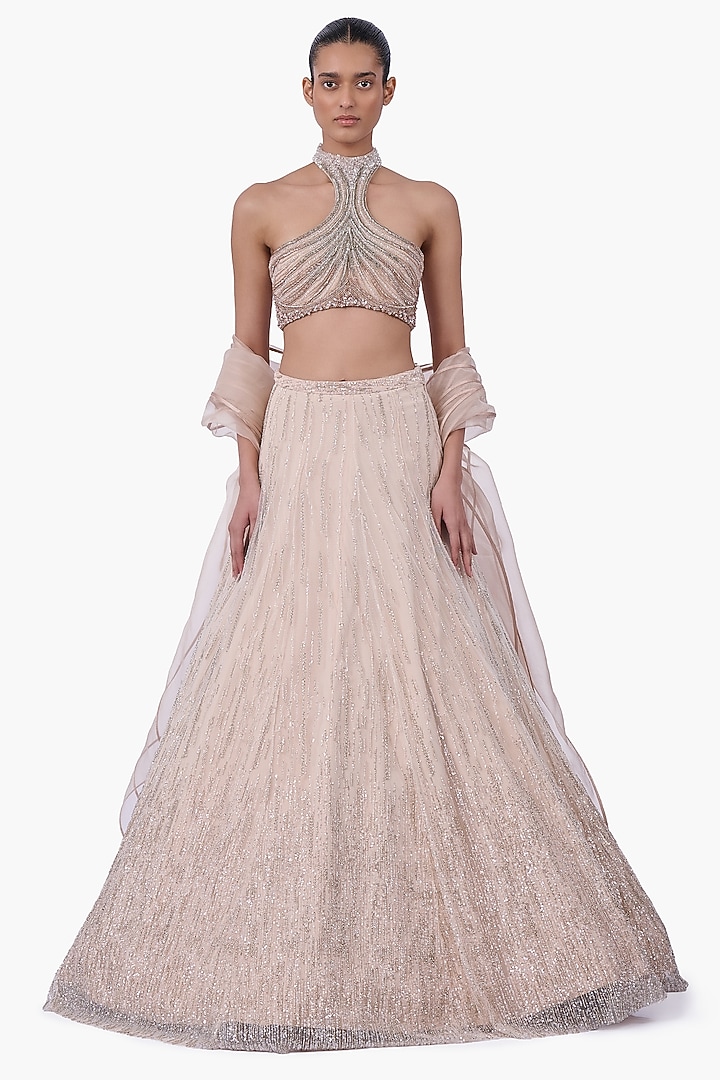 Haze Champagne Net Embellished Bridal Lehenga Set by Gaurav Gupta at Pernia's Pop Up Shop