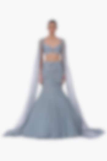 Feather Blue Organza Embellished Bridal Lehenga Set by Gaurav Gupta at Pernia's Pop Up Shop