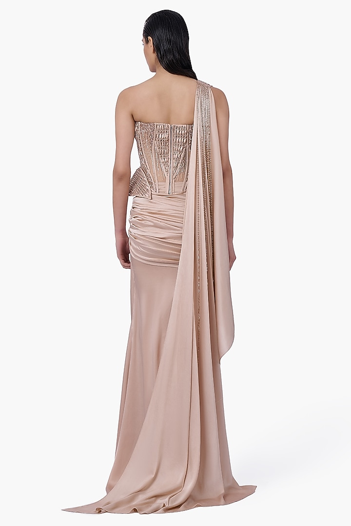 Haze Champagne Georgette Crystal Embroidered Sculpted Corset by Gaurav Gupta at Pernia's Pop Up Shop
