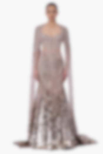 Haze Champagne Net Crystal Embroidered Mermaid Bridal Lehenga Set by Gaurav Gupta at Pernia's Pop Up Shop