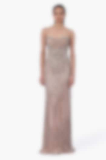 Light Champagne Tulle Crystal Embroidered Bridal Gown by Gaurav Gupta at Pernia's Pop Up Shop