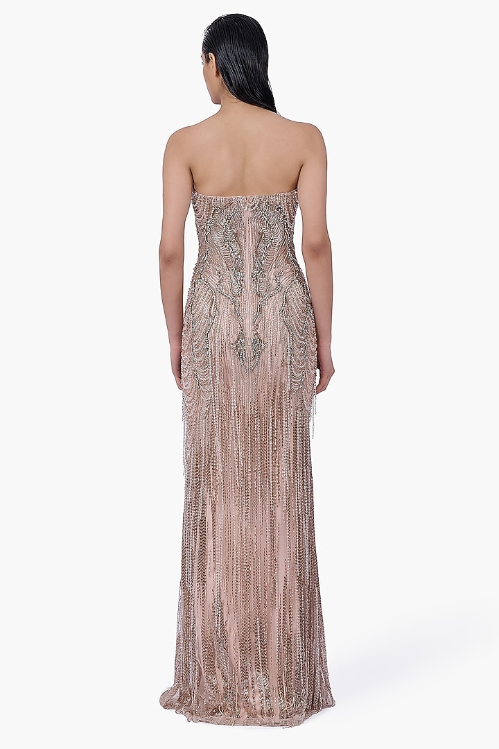 Light Champagne Tulle Crystal Embroidered Bridal Gown by Gaurav Gupta at Pernia's Pop Up Shop