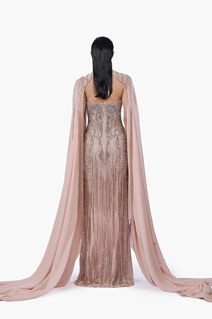 Light Champagne Chiffon Cape by Gaurav Gupta at Pernia's Pop Up Shop