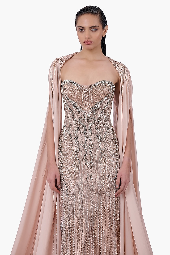 Light Champagne Chiffon Cape by Gaurav Gupta at Pernia's Pop Up Shop