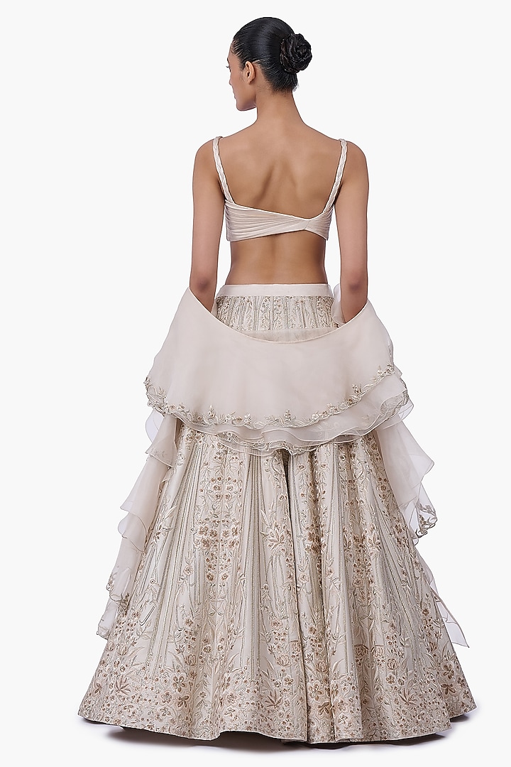 Sage Gold Stretch Satin Embroidered Bridal Lehenga Set by Gaurav Gupta at Pernia's Pop Up Shop