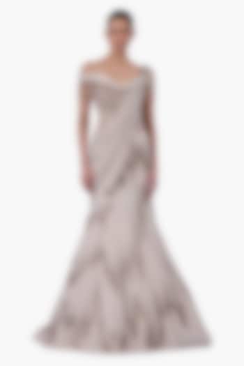 Sage Gold Georgette & Net Draped Bridal Lehenga Saree Set by Gaurav Gupta at Pernia's Pop Up Shop