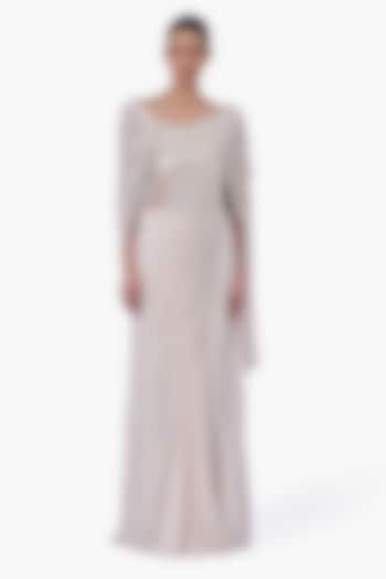 Ecru Georgette Embellished Draped Bridal Gown Saree by Gaurav Gupta at Pernia's Pop Up Shop