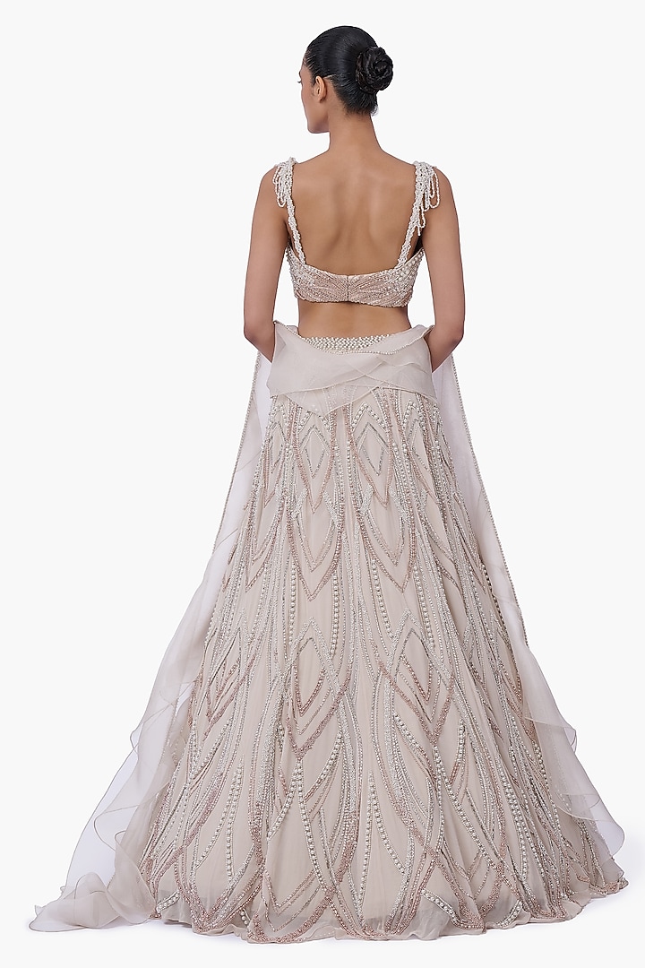Sage Gold Georgette Embellished Bridal Lehenga Set by Gaurav Gupta at Pernia's Pop Up Shop