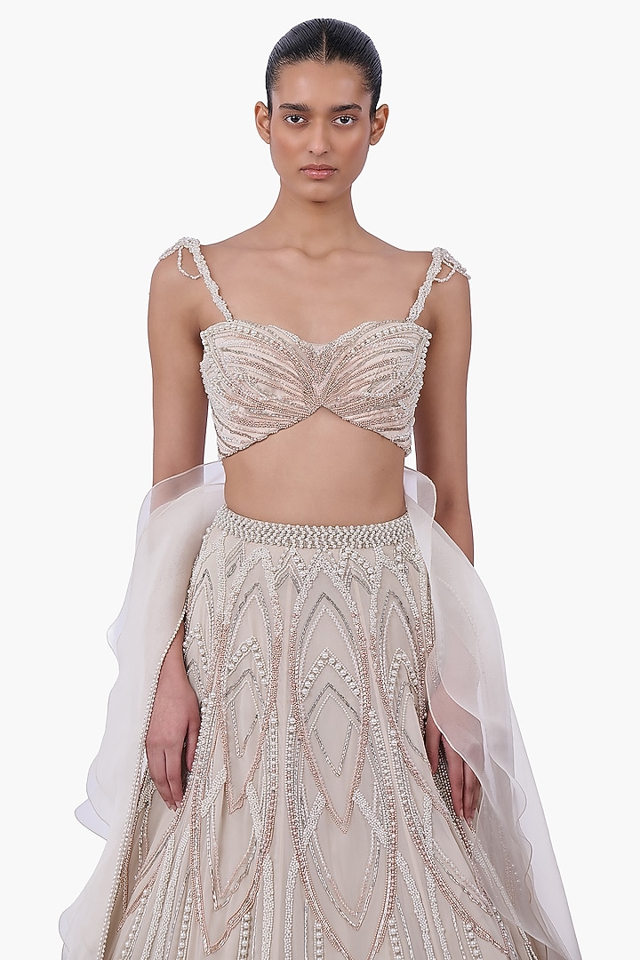 Sage Gold Georgette Embellished Bridal Lehenga Set by Gaurav Gupta at Pernia's Pop Up Shop