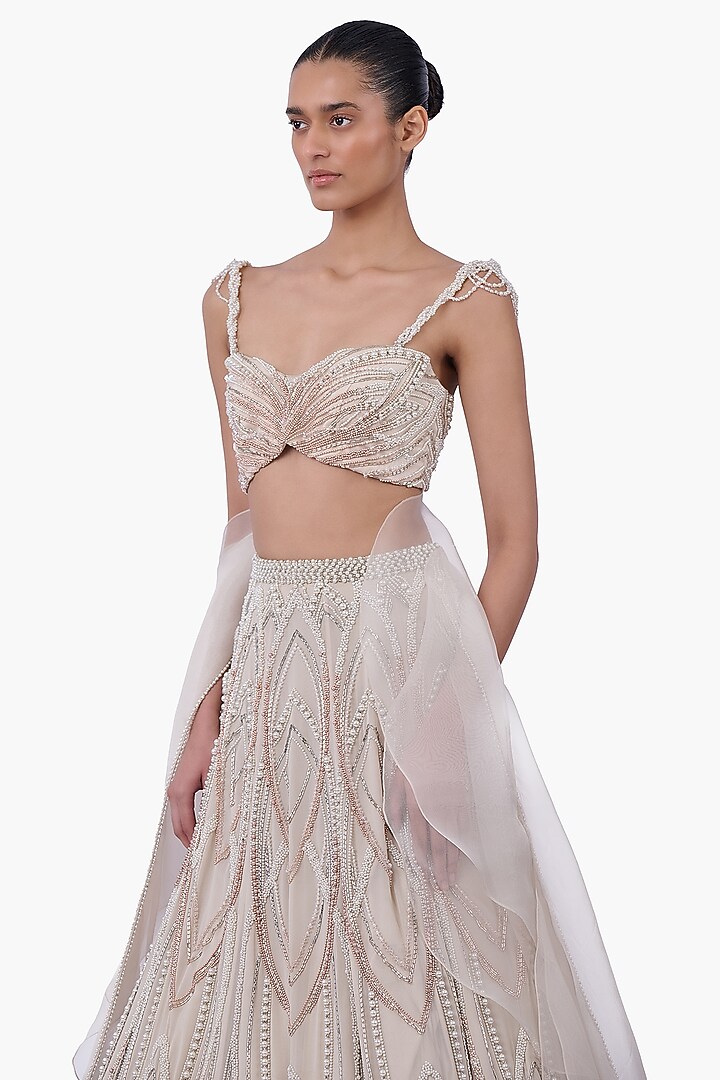 Sage Gold Georgette Embellished Bridal Lehenga Set by Gaurav Gupta at Pernia's Pop Up Shop