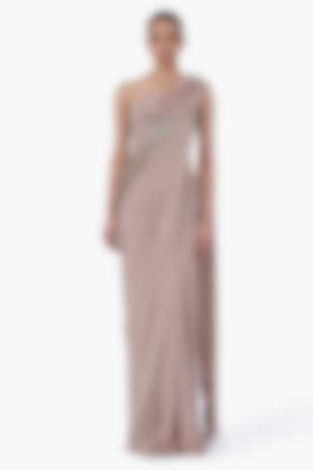 Light Champagne Chiffon Draped Bridal Gown Saree by Gaurav Gupta at Pernia's Pop Up Shop