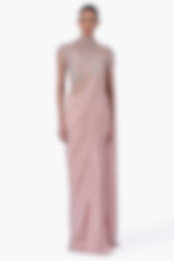 Blush Pink Georgette Embroidered Draped Bridal Gown Saree by Gaurav Gupta at Pernia's Pop Up Shop