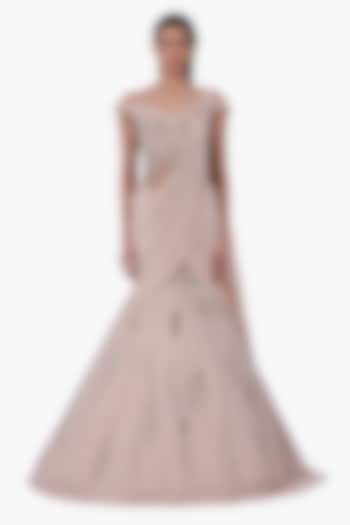 Haze Champagne Georgette Embellished Draped Bridal Lehenga Saree by Gaurav Gupta at Pernia's Pop Up Shop