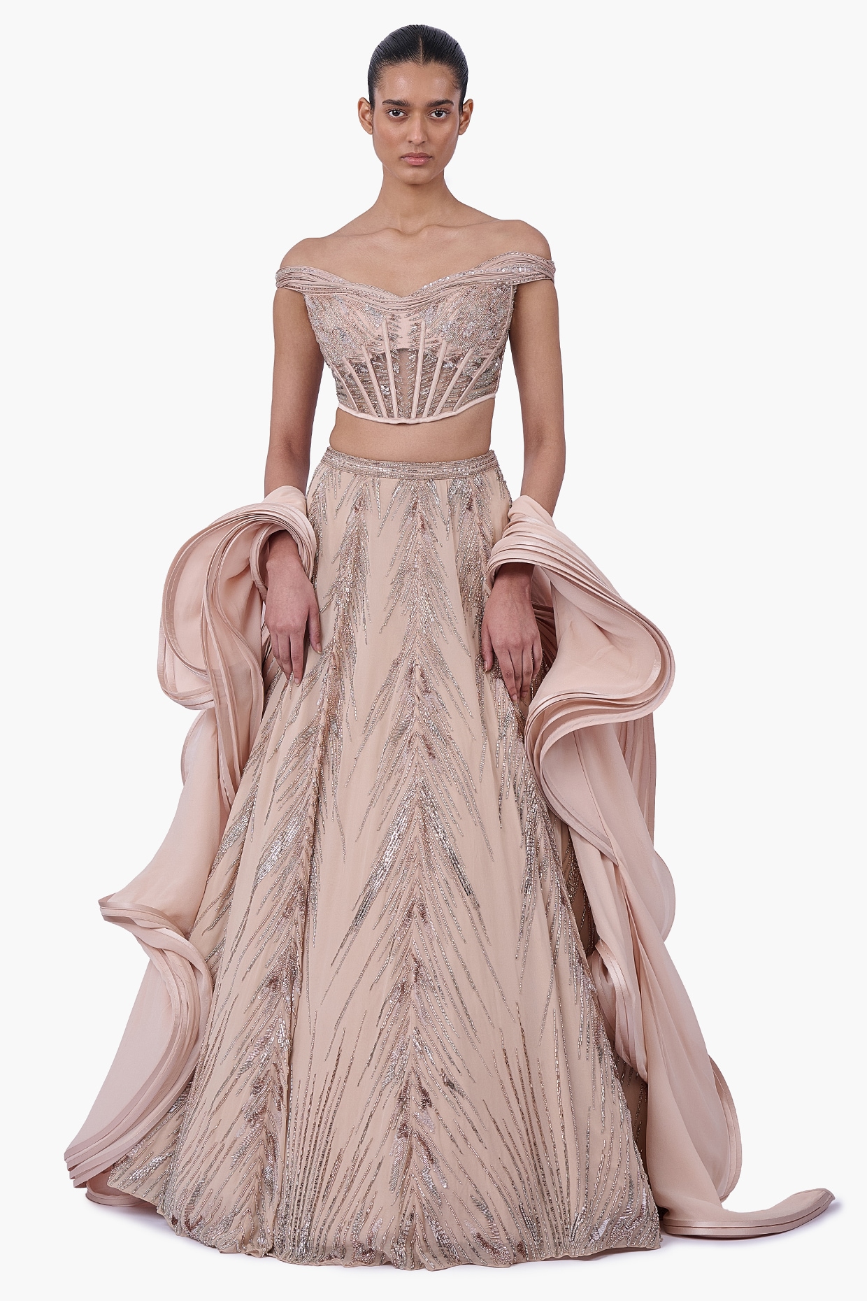 Gaurav Gupta Haze Champagne Georgette Embroidered Lehenga Set