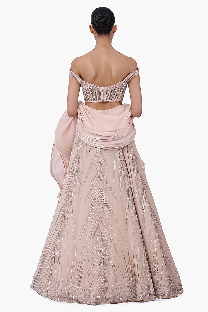 Haze Champagne Georgette Embroidered Bridal Lehenga Set by Gaurav Gupta at Pernia's Pop Up Shop