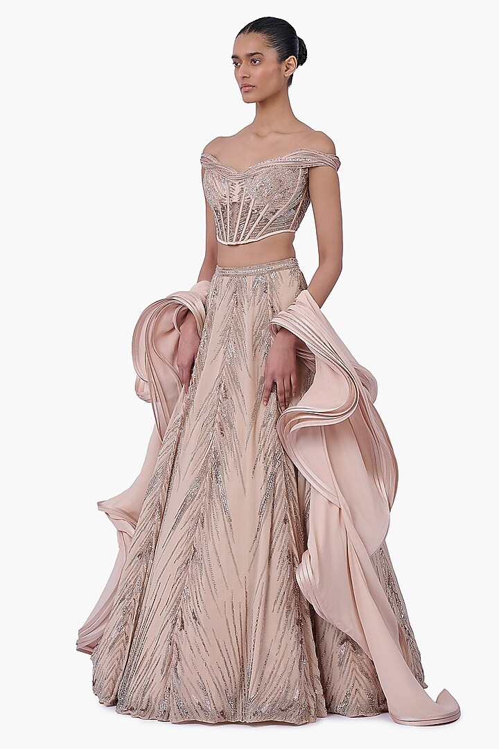 Haze Champagne Georgette Embroidered Bridal Lehenga Set by Gaurav Gupta at Pernia's Pop Up Shop