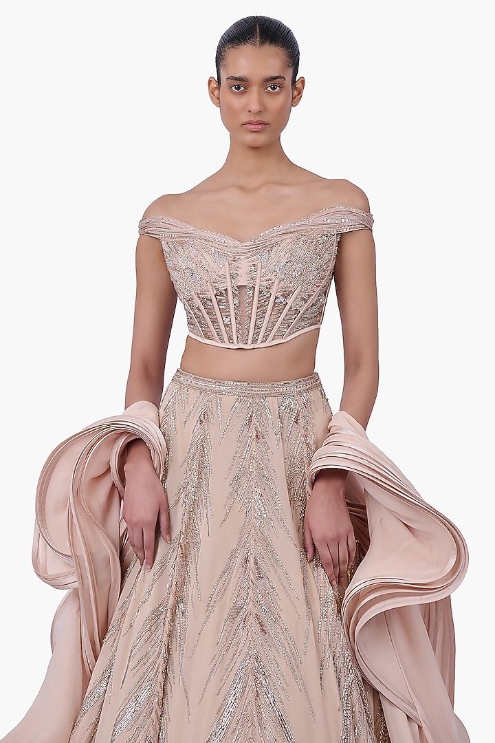 Haze Champagne Georgette Embroidered Bridal Lehenga Set by Gaurav Gupta at Pernia's Pop Up Shop