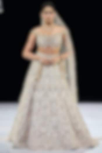 Ivory & Gold Silk Brocade Zardosi Embroidered Lehenga Set by Gaurav Gupta at Pernia's Pop Up Shop