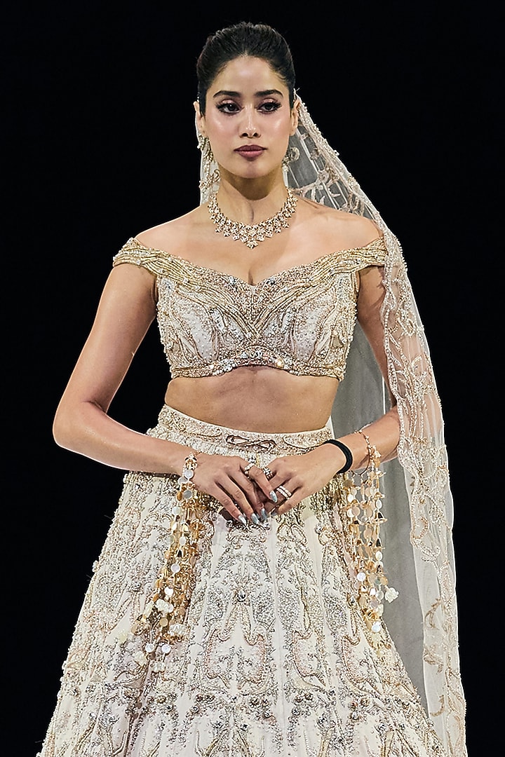 Ivory & Gold Silk Brocade Zardosi Embroidered Lehenga Set by Gaurav Gupta at Pernia's Pop Up Shop