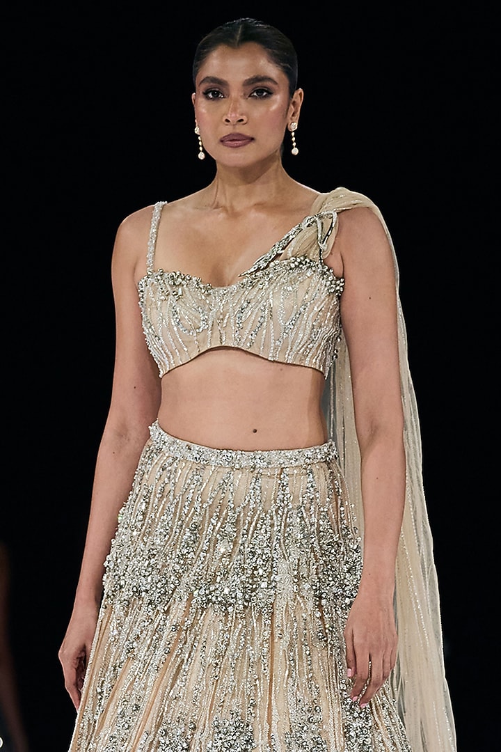 Nude Tulle Crystal Embroidered Lehenga Set by Gaurav Gupta at Pernia's Pop Up Shop