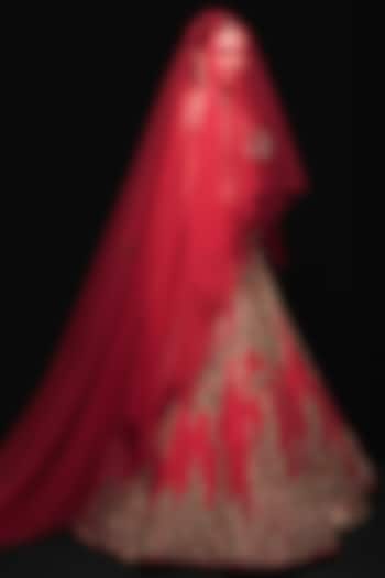 Vermilion Red Dupion Silk Zardosi Embroidered Lehenga Set by Gaurav Gupta at Pernia's Pop Up Shop