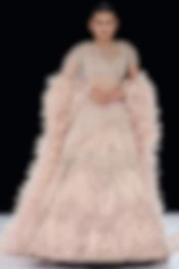 Rose Gold Mist Tulle Sequin & Floral Embroidered Lehenga Set by Gaurav Gupta at Pernia's Pop Up Shop