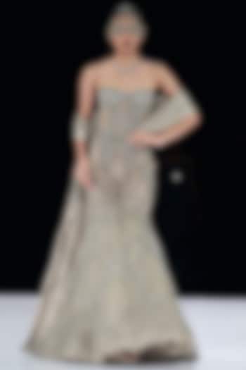 Sand-Colored Tulle Crystal Embroidered Bridal Lehenga Set by Gaurav Gupta at Pernia's Pop Up Shop