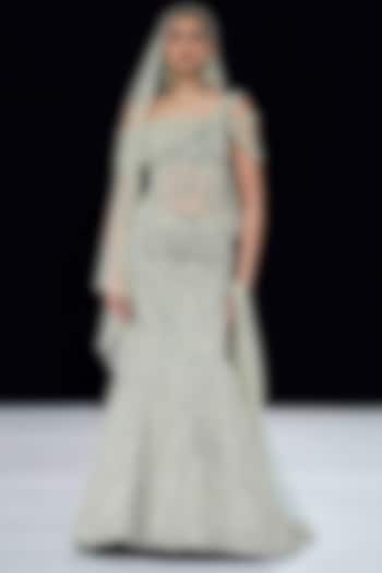 Sage Green Tulle Zardosi Embroidered Lehenga Set by Gaurav Gupta at Pernia's Pop Up Shop