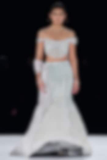 Silver Polyester Crystal Embroidered Mermaid Bridal Lehenga Set by Gaurav Gupta at Pernia's Pop Up Shop