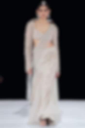 Silver Polyester & Sequin Embroidered Bridal Lehenga Saree Set by Gaurav Gupta at Pernia's Pop Up Shop