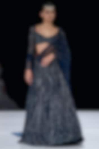 Midnight Blue Georgette Embroidered Bridal Lehenga Set by Gaurav Gupta at Pernia's Pop Up Shop